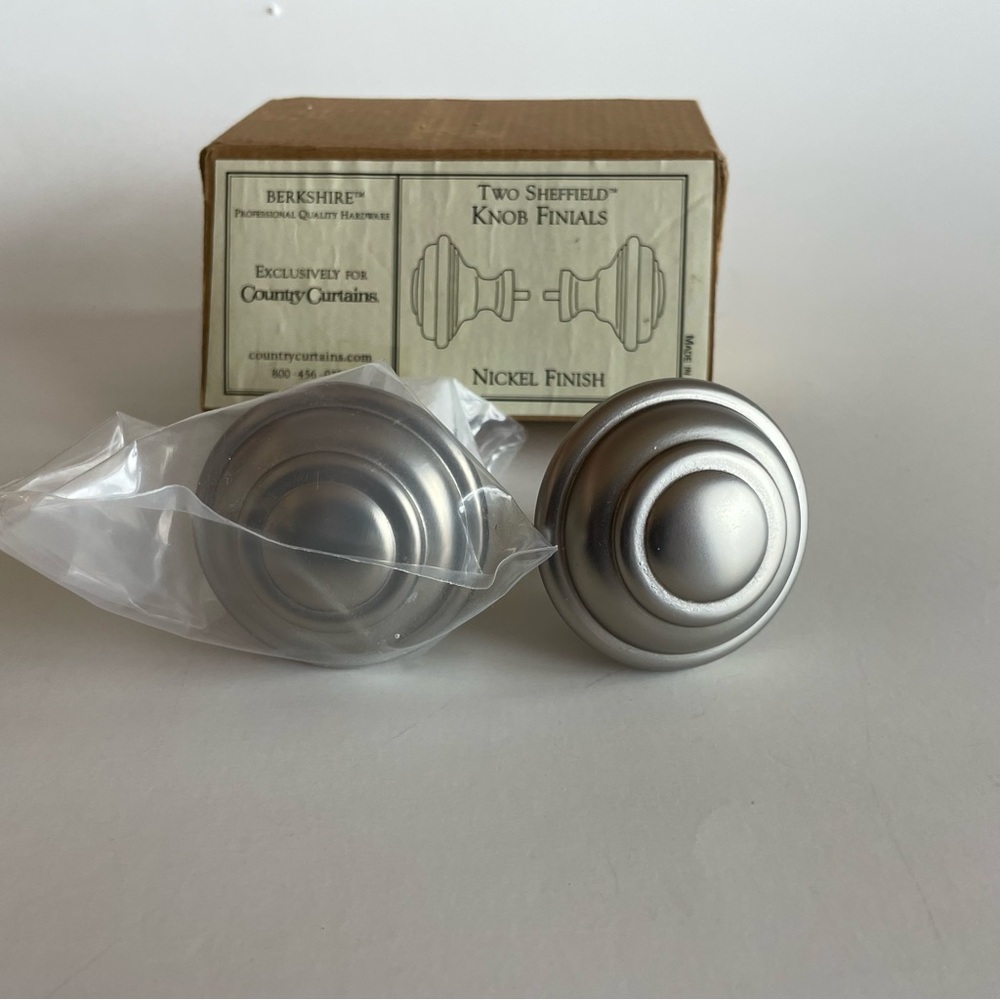 2 NEW Berkshire Nickel Sheffield Knob Finials Country Curtains